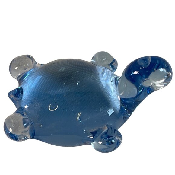 Vintage Blue Blown Art Glass Turtle Paperweight Sculpture - Picture 4 of 7